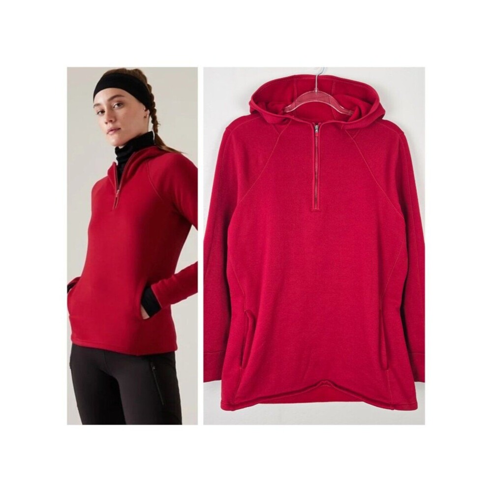 Athleta Altitude Polartec Hoodie Sweatshirt Fleece Hooded Half Zip Red Size 2X